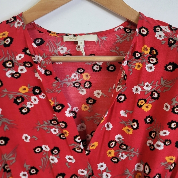 MAJE  V neck Rayelle Flower-print Crepe Dress In Imprime - Picture 13 of 15